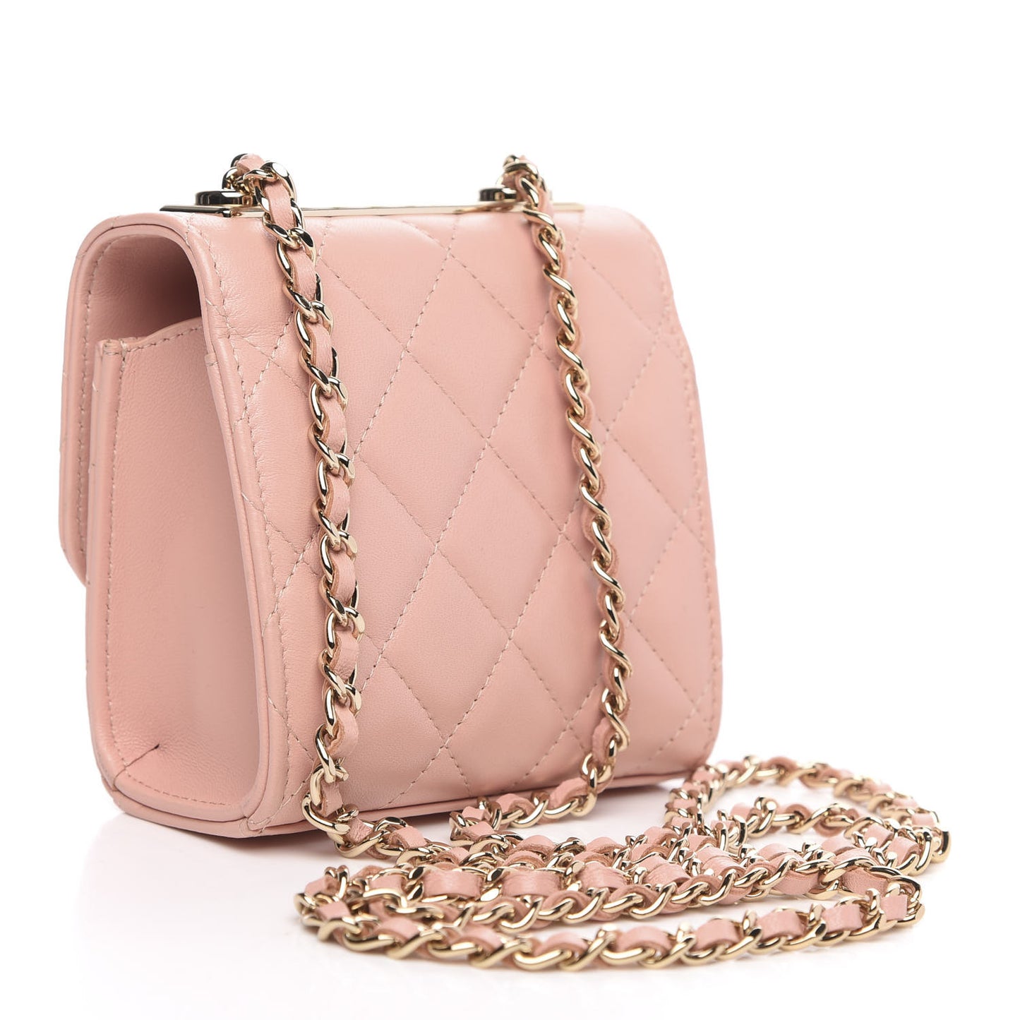 Lambskin Quilted Mini Trendy CC Clutch With Chain Light Pink