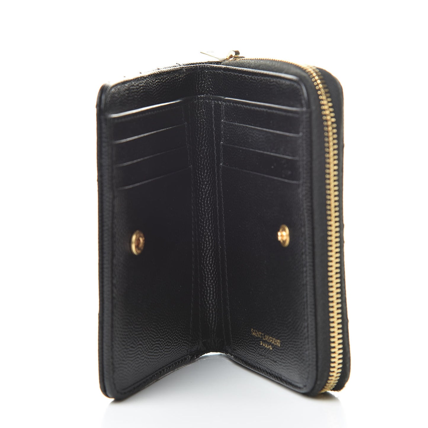 Grain De Poudre Matelasse Chevron Monogram Compact Zip Around Wallet Black