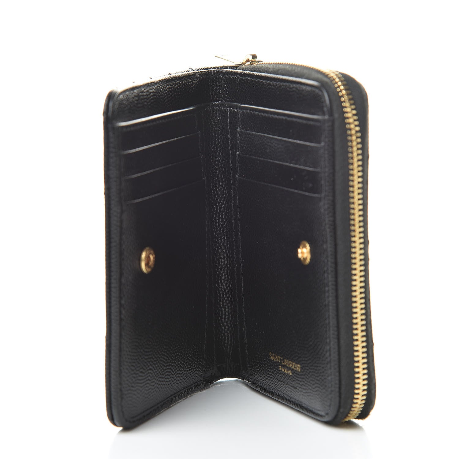 Saint Laurent Grain De Poudre Matelasse Chevron Monogram Compact Zip Around Wallet Black 5 of 10
