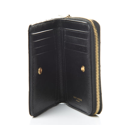 Saint Laurent Grain De Poudre Matelasse Chevron Monogram Compact Zip Around Wallet Black 5 of 10