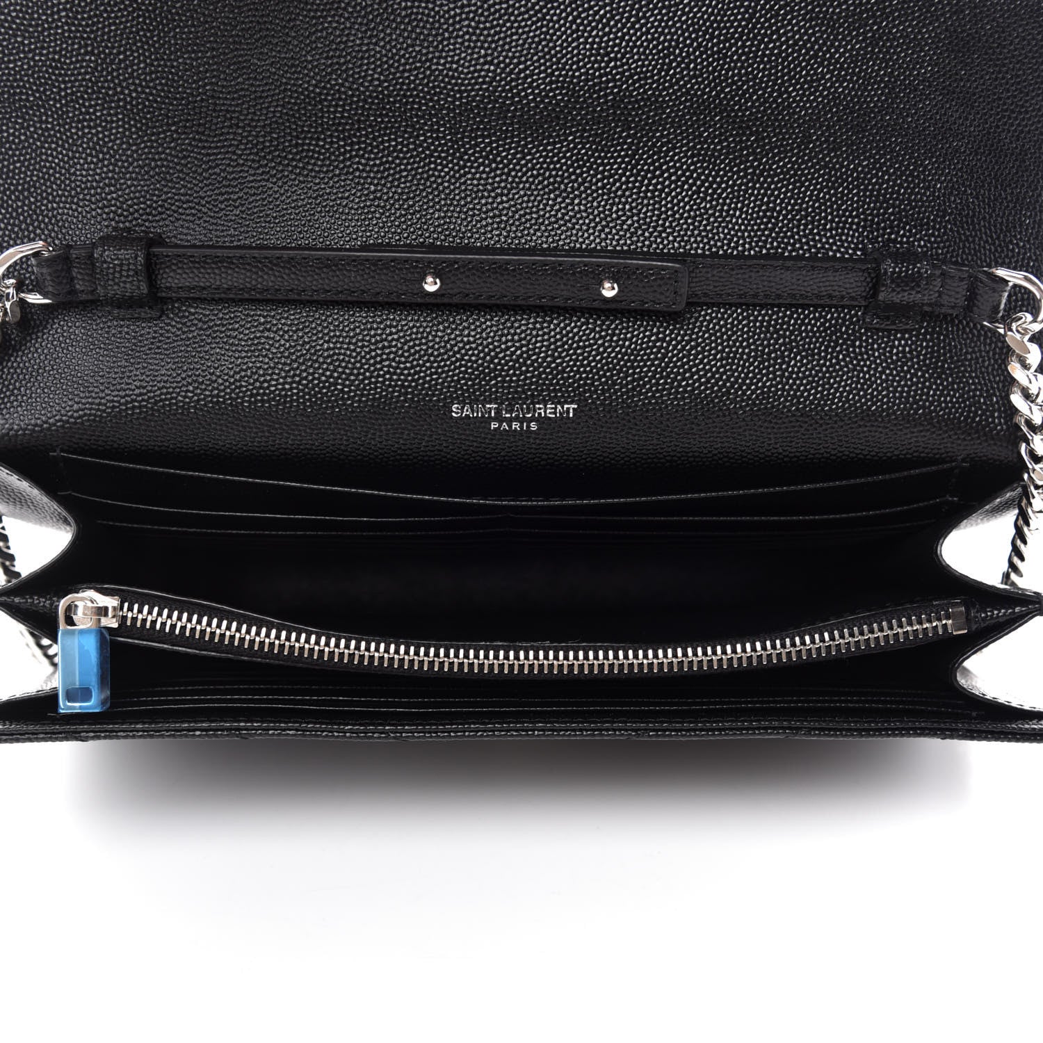 Saint Laurent Grain De Poudre Matelasse Chevron Monogram Chain Wallet Black 5 of 10
