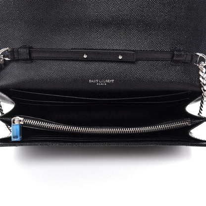 Saint Laurent Grain De Poudre Matelasse Chevron Monogram Chain Wallet Black 5 of 10