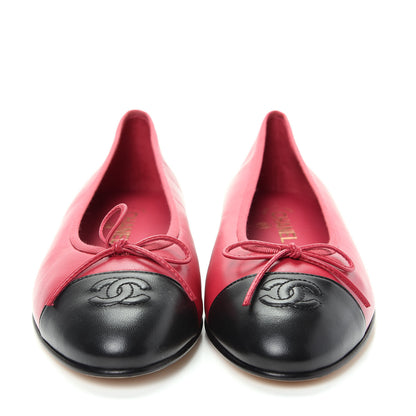 Chanel Lambskin Cap Toe CC Ballerina Flats 39.5 Pink Black 2 of 11