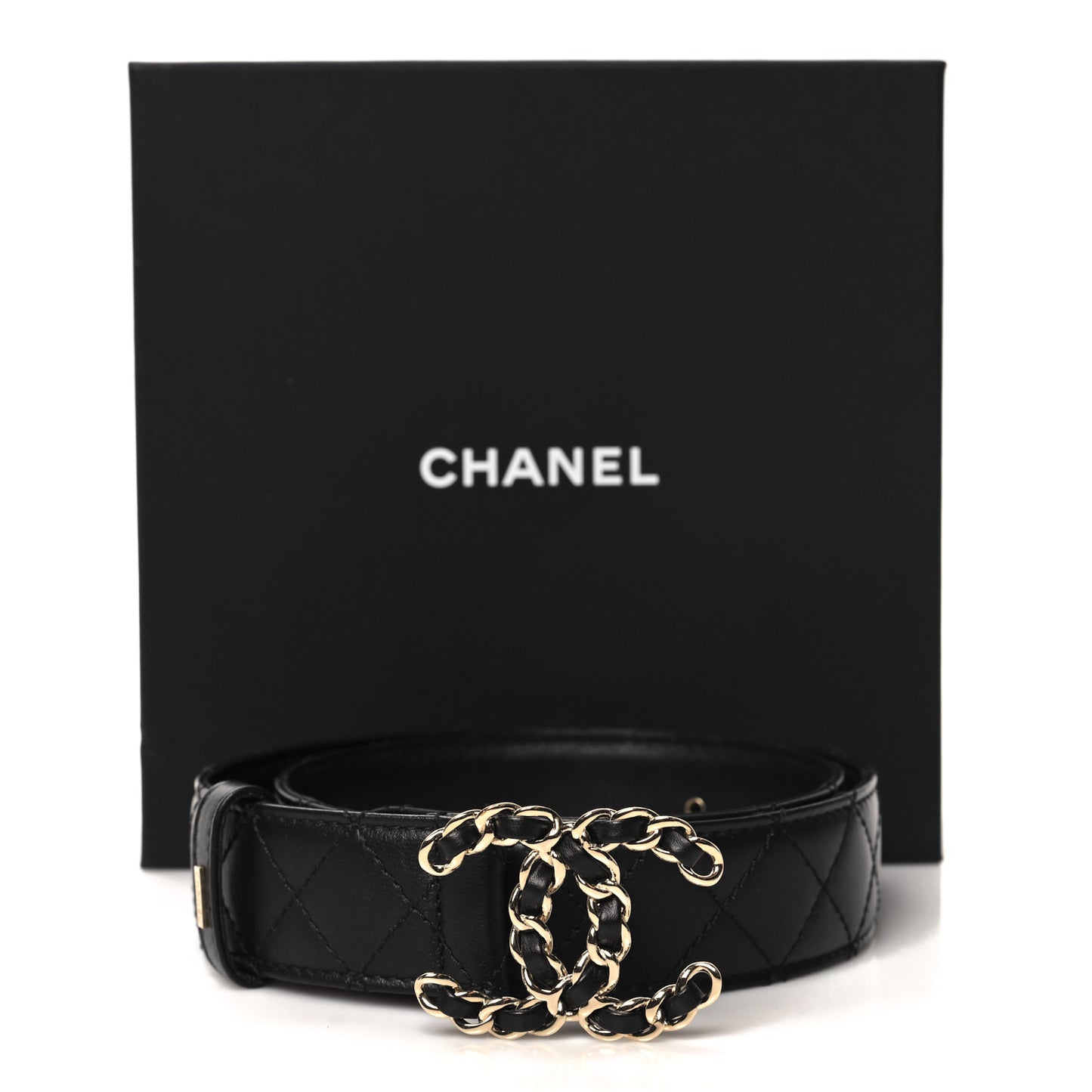 Calfskin Quilted CC Chain Belt 70 28 Black
