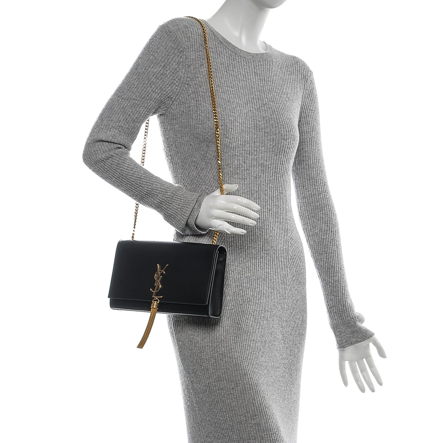 Smooth Calfskin Medium Classic Monogram Kate Tassel Satchel Black