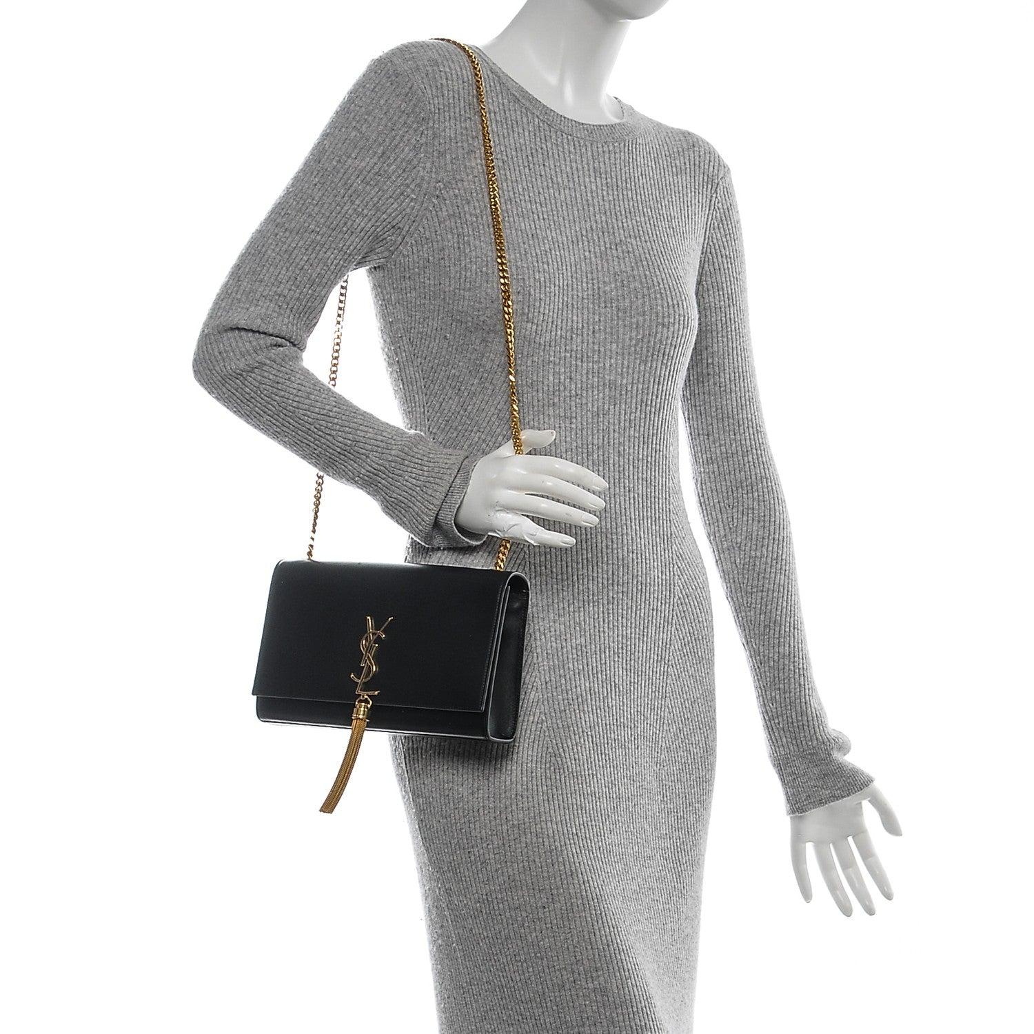 Saint Laurent Smooth Calfskin Medium Classic Monogram Kate Tassel Satchel Black 2 of 7
