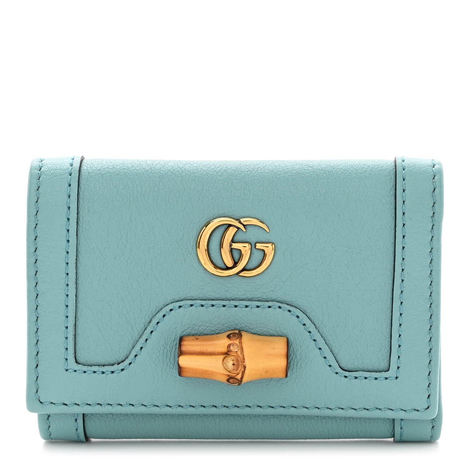 Gucci Wonka Grain Calfskin Diana Tri-Fold Wallet Dusty Azure 1 of 11