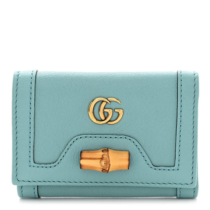 Gucci Wonka Grain Calfskin Diana Tri-Fold Wallet Dusty Azure 1 of 11