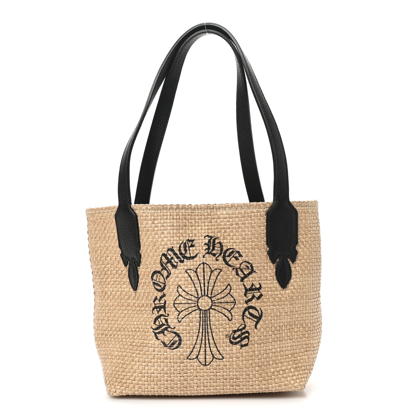 Grained Calfskin Raffia Small Cross Tote Natural Black
