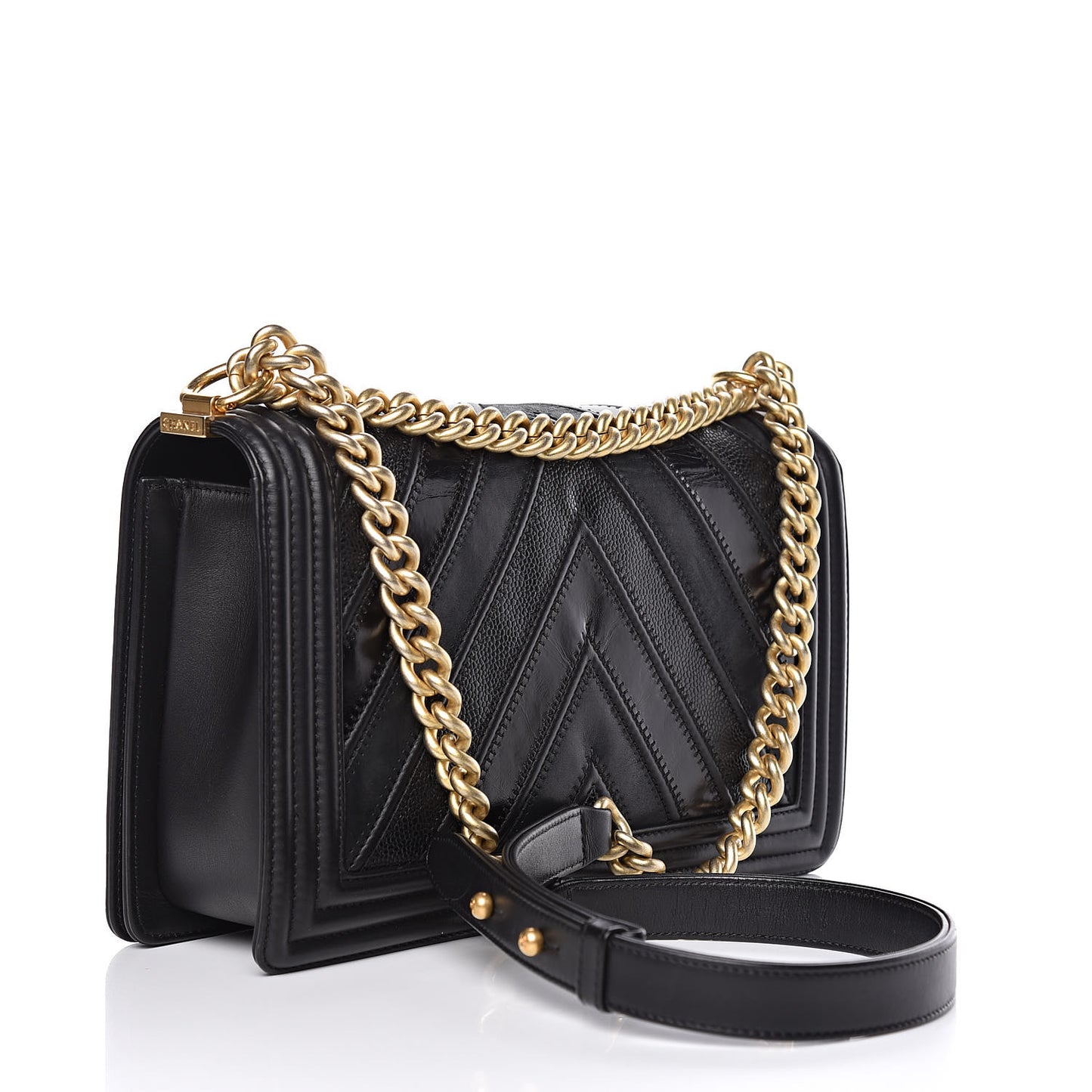 Calfskin Caviar Suede Chevron New Medium Boy Flap Black