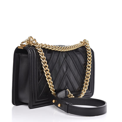 Chanel Calfskin Caviar Suede Chevron New Medium Boy Flap Black 3 of 10