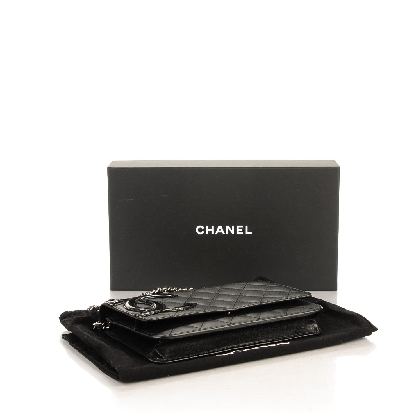 Calfskin Quilted Cambon Wallet On Chain WOC Black