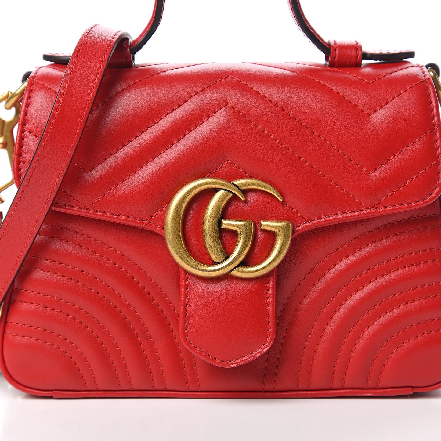 Calfskin Matelasse Mini GG Marmont Top Handle Shoulder Bag Hibiscus Red