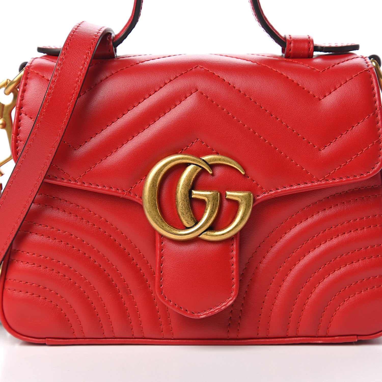 Gucci Calfskin Matelasse Mini GG Marmont Top Handle Shoulder Bag Hibiscus Red 12 of 12