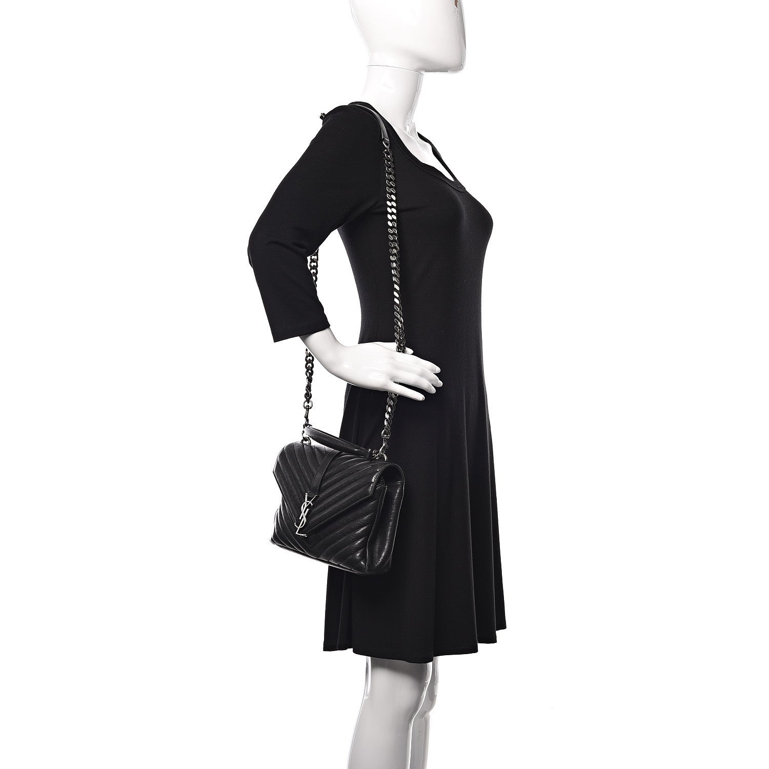 Saint Laurent Sheepskin Matelasse Chevron Monogram Medium College Bag Black 2 of 16
