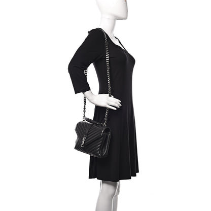 Saint Laurent Sheepskin Matelasse Chevron Monogram Medium College Bag Black 2 of 16