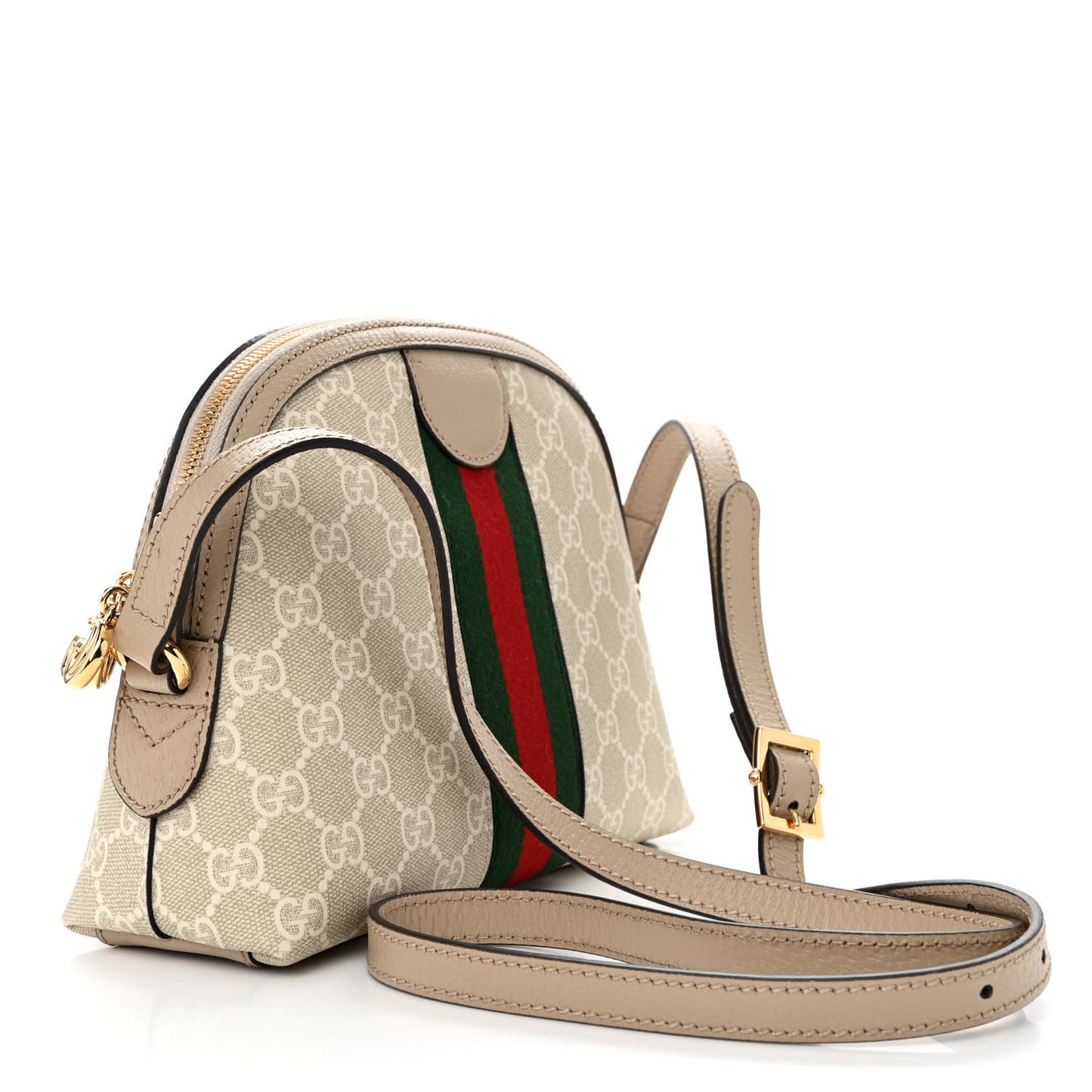GG Supreme Monogram Textured Dollar Calfskin Web Small Ophidia Dome Shoulder Beige Mystic White Oatmeal