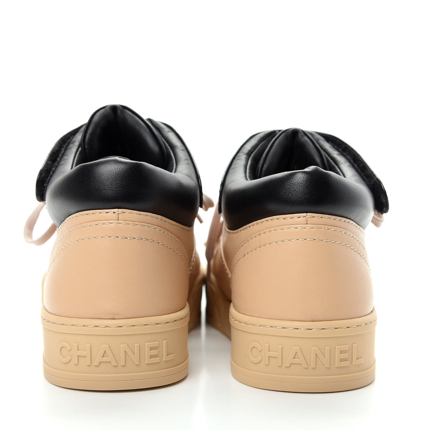 Lambskin Logo Strap Sneakers 39.5 Beige Black