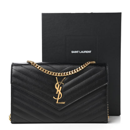 Saint Laurent Grain De Poudre Matelasse Chevron Monogram Chain Wallet Black 11 of 11