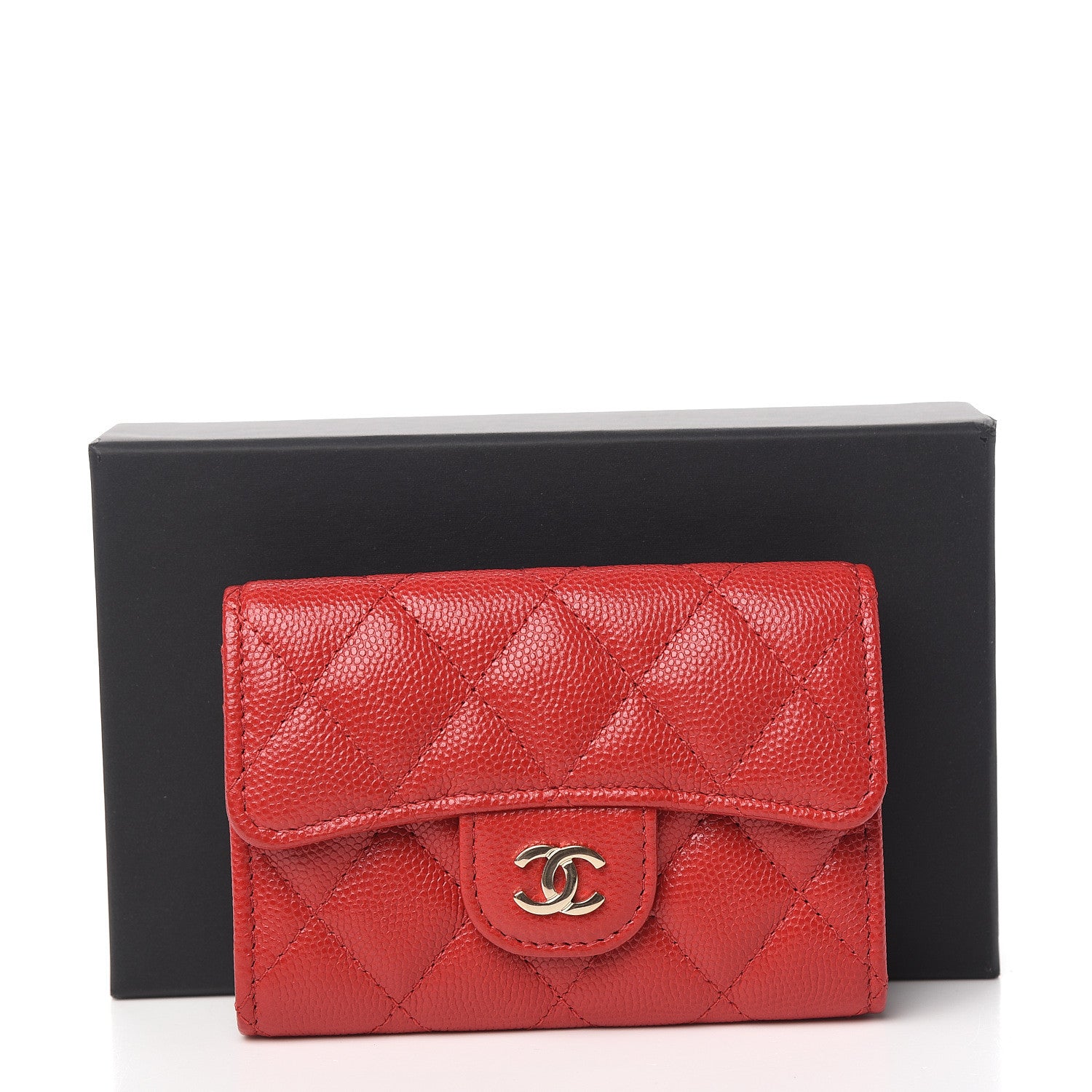 Chanel Caviar Quilted Flap Card Holder Wallet Red 8 of 8