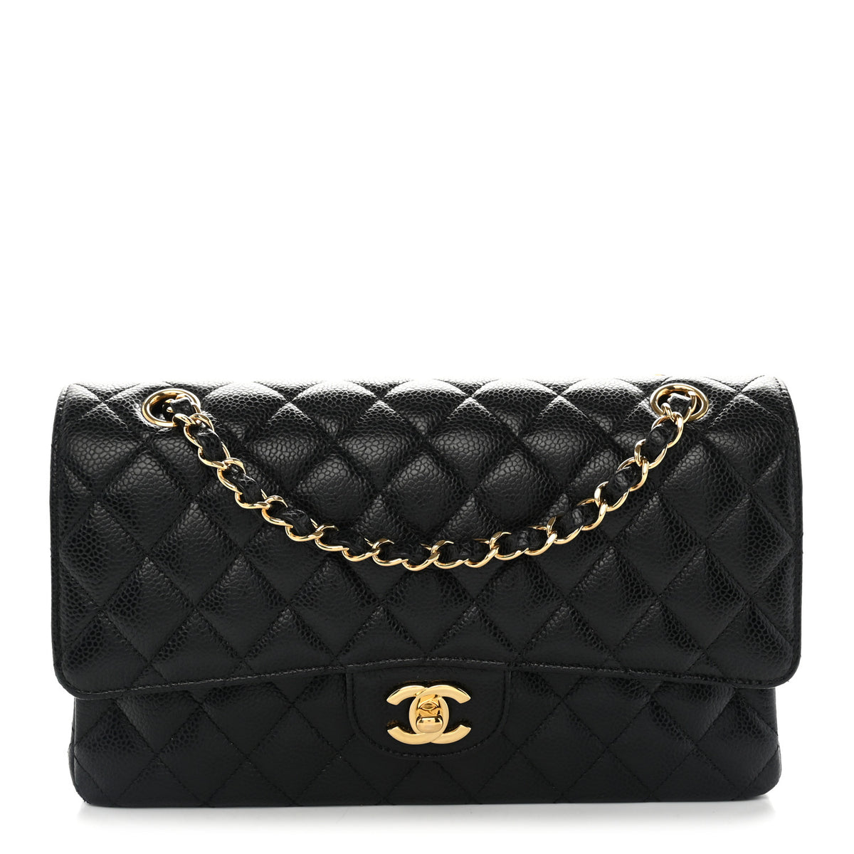 Caviar Quilted Medium Double Flap Black