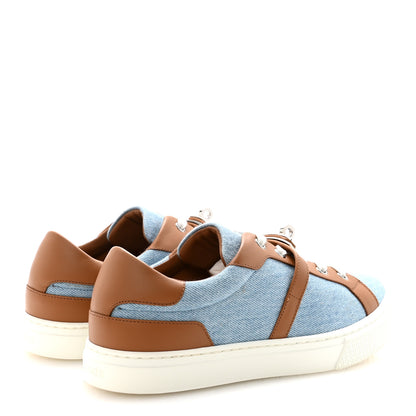 Hermes Denim Calfskin Day Sneakers 38 Blue Clair Gold 5 of 9
