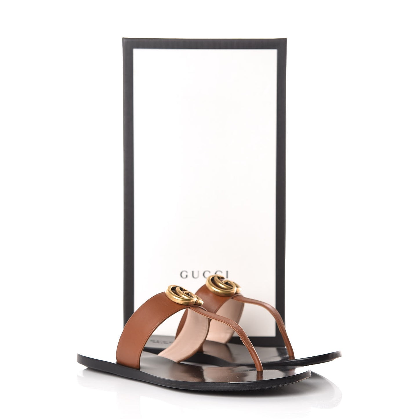 Calfskin GG Marmont Thong Sandals 37.5 Cognac