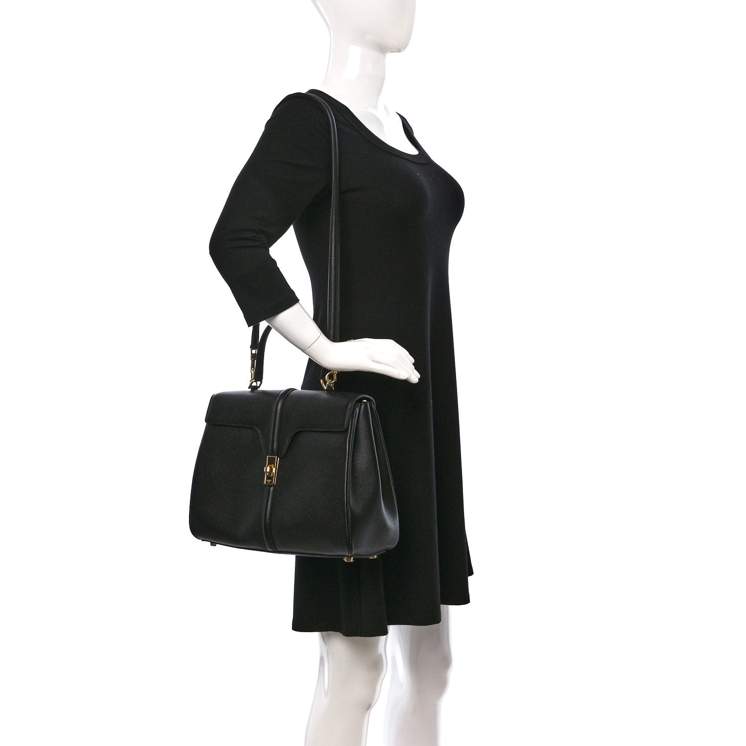 Celine Grained Calfskin Classique 16 Top Handle Bag Black 2 of 8