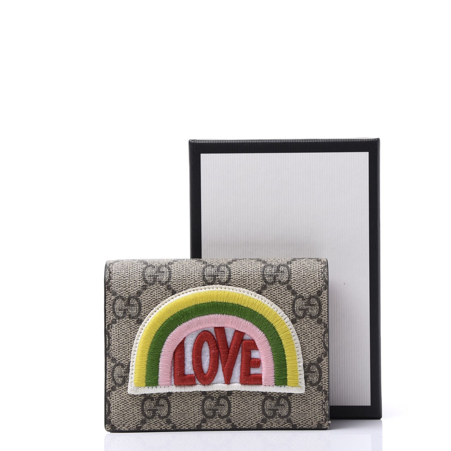 Soft GG Supreme Monogram Rainbow Embroidered Card Case Wallet