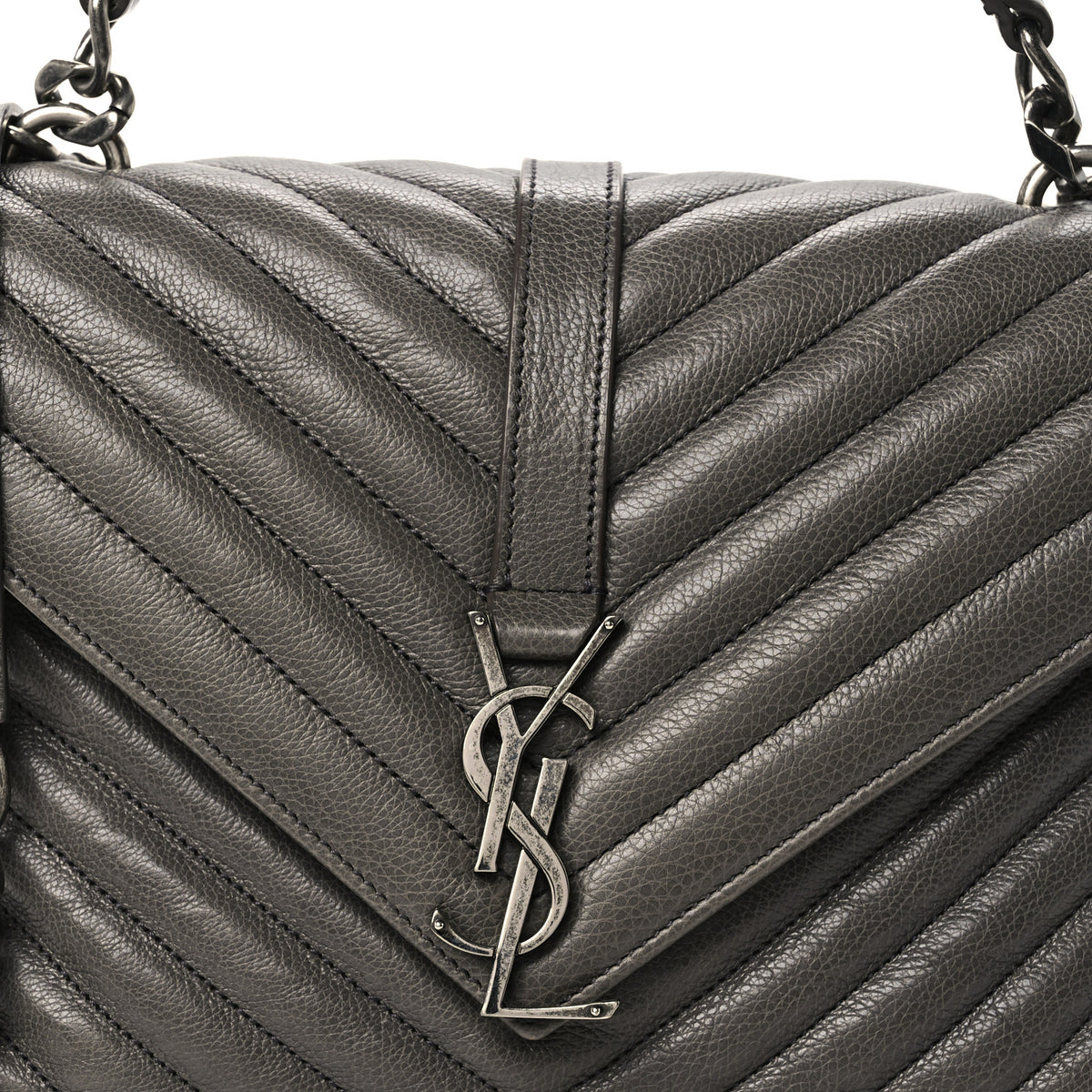 Saint Laurent Grained Calfskin Matelasse Chevron Monogram Medium College Bag Grey 10 of 12