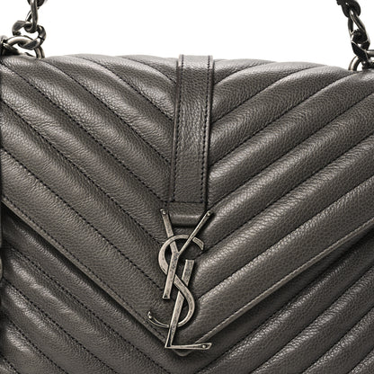 Saint Laurent Grained Calfskin Matelasse Chevron Monogram Medium College Bag Grey 10 of 12