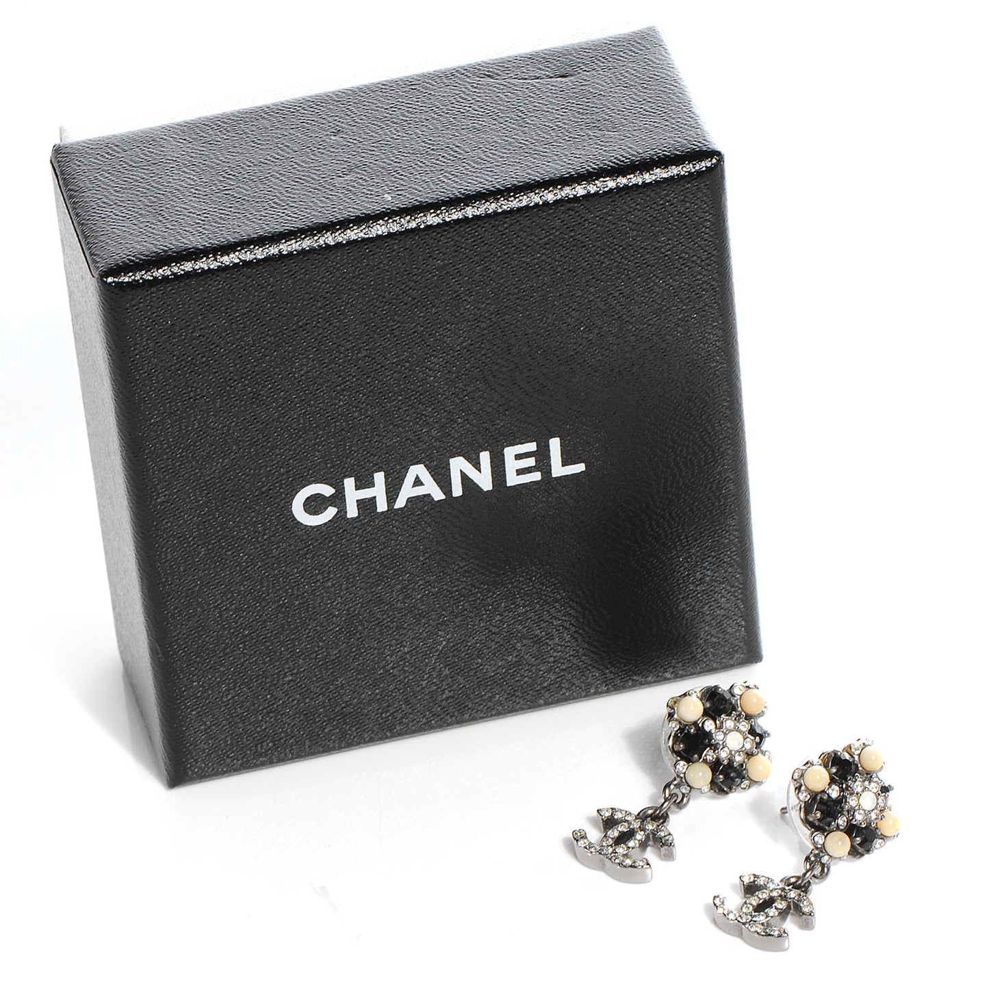 Crystal CC Drop Earrings Silver