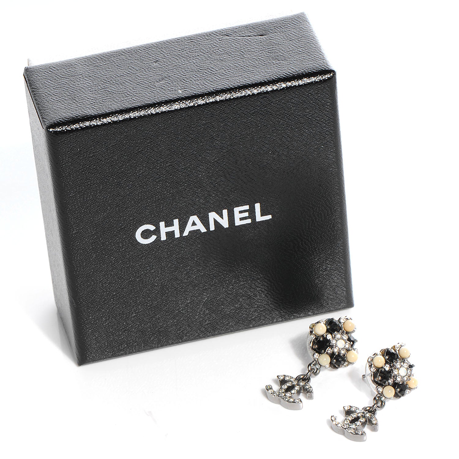 Chanel Crystal CC Drop Earrings Silver 3 of 5