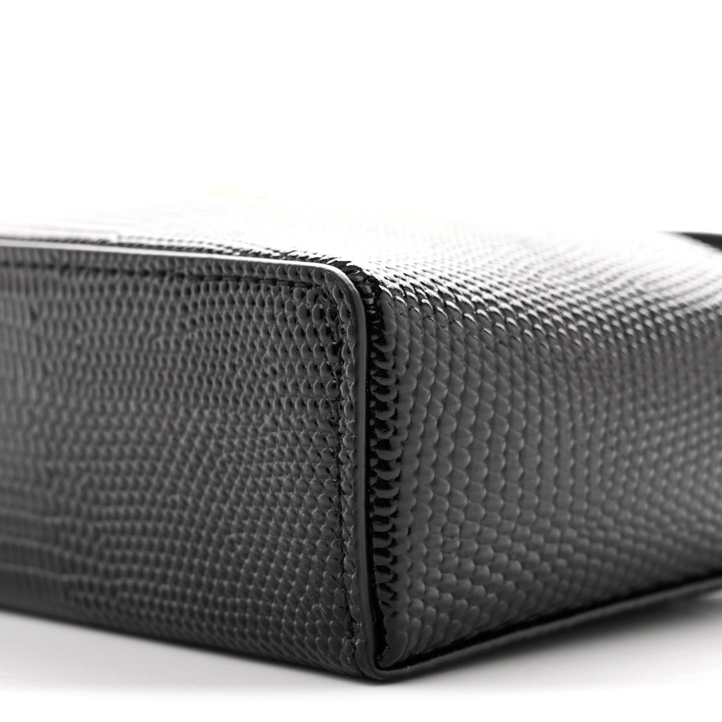 Lizard Embossed Calfskin Top Handle Slim Vanity With Chain Black