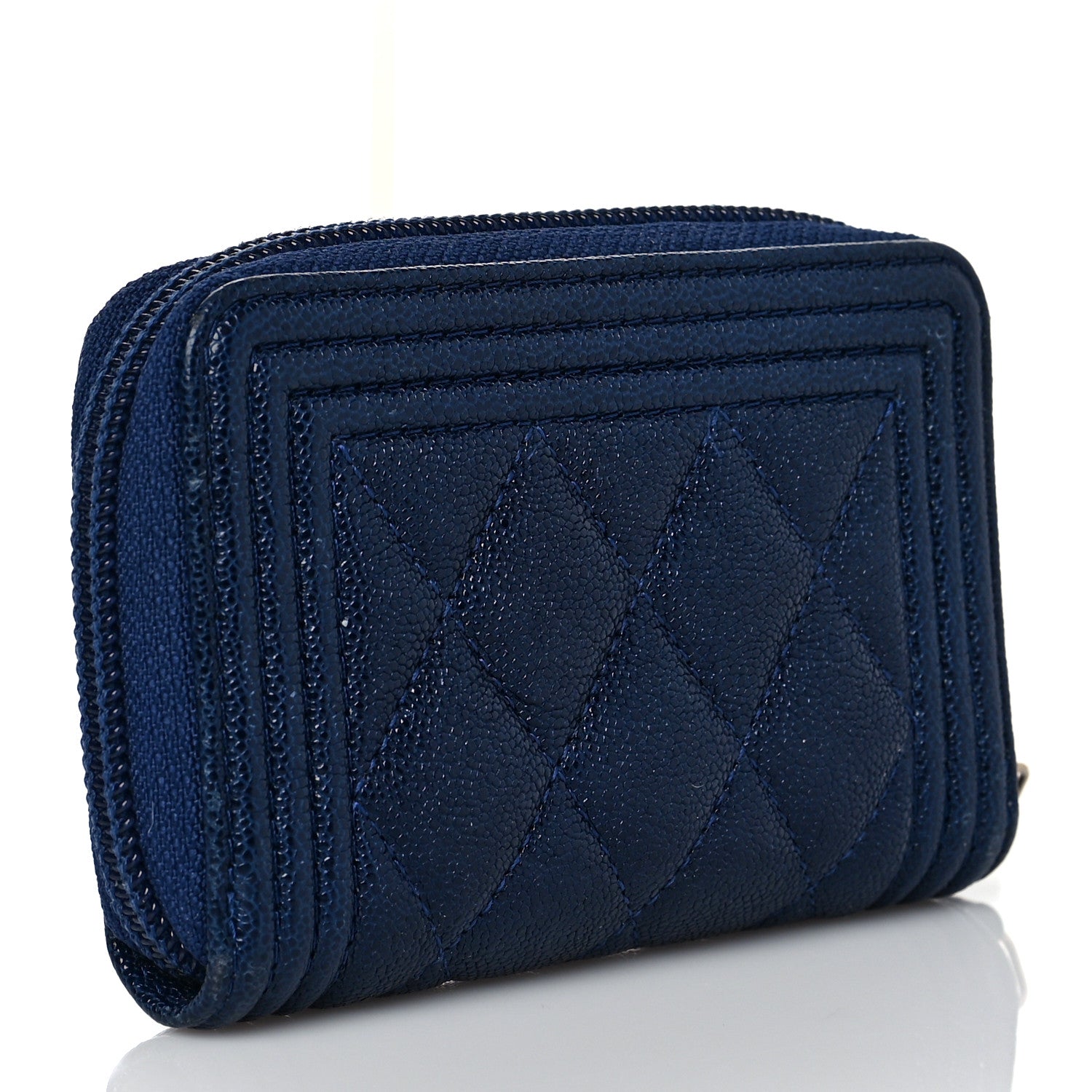 Chanel Caviar Quilted Boy Zip Around Coin Purse Wallet Dark Blue 3 of 10