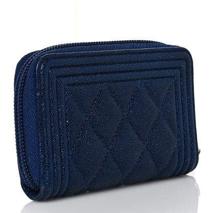Chanel Caviar Quilted Boy Zip Around Coin Purse Wallet Dark Blue 3 of 10