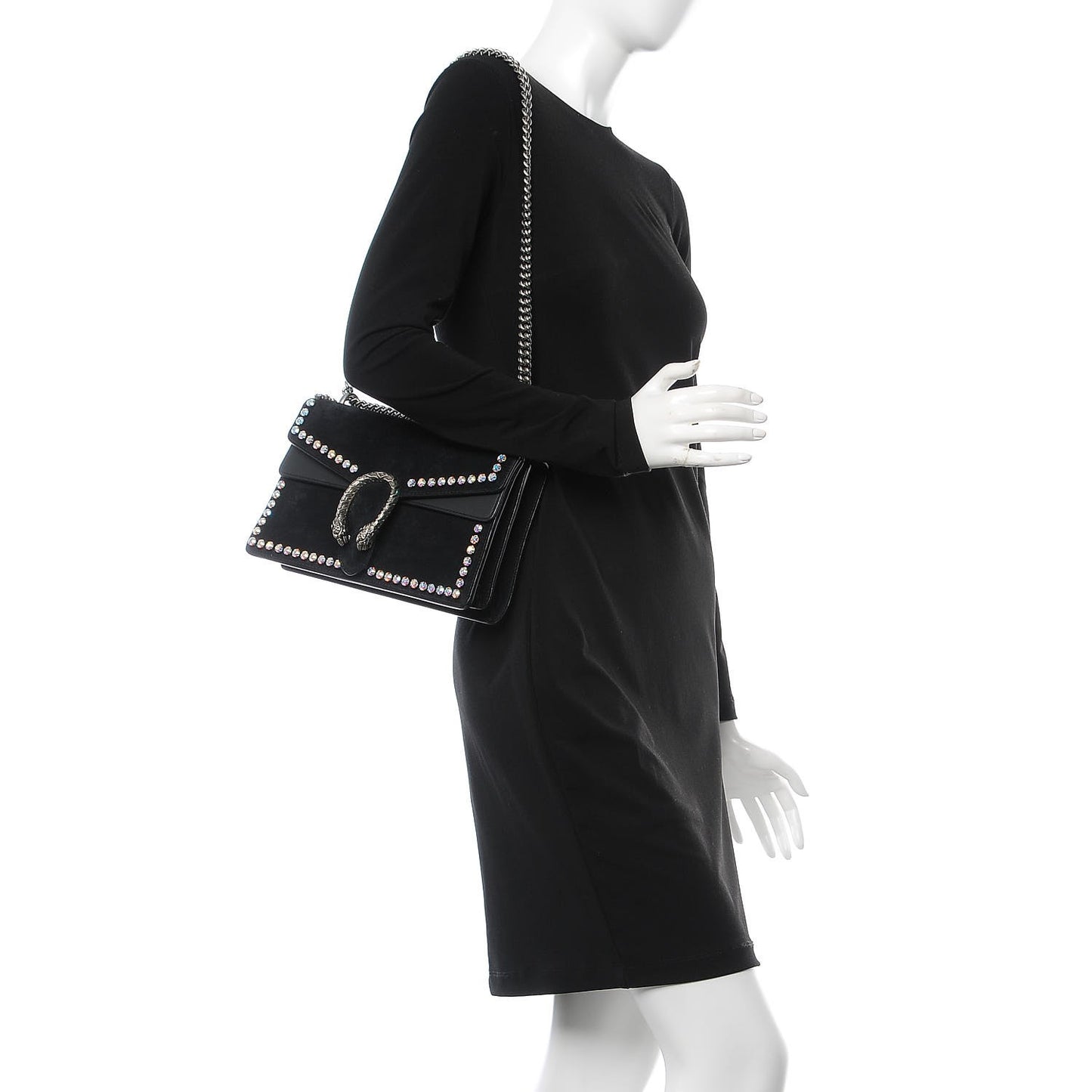 Suede Crystal Small Dionysus Shoulder Bag Black