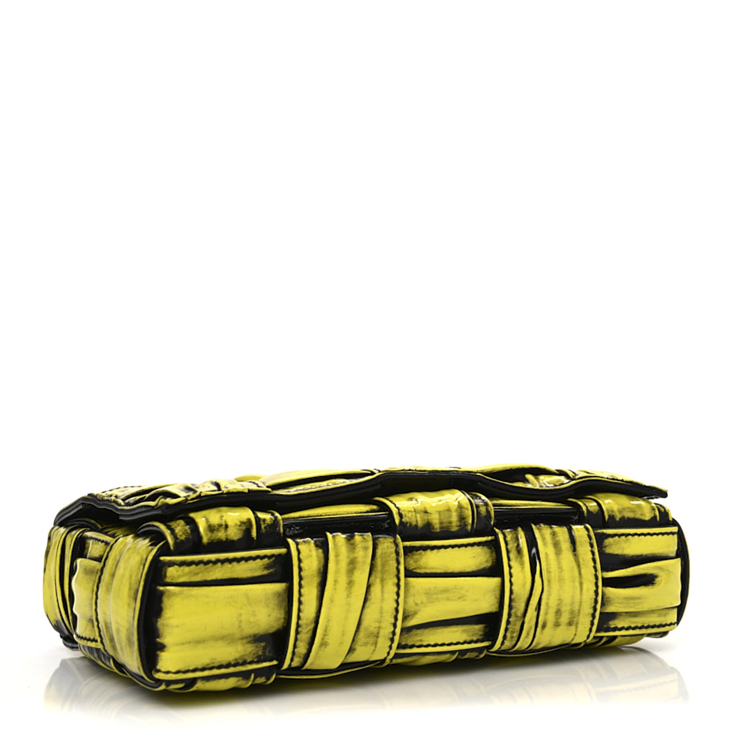 Patent Maxi Intrecciato Padded Cassette Crossbody Bag New Chartreuse Black