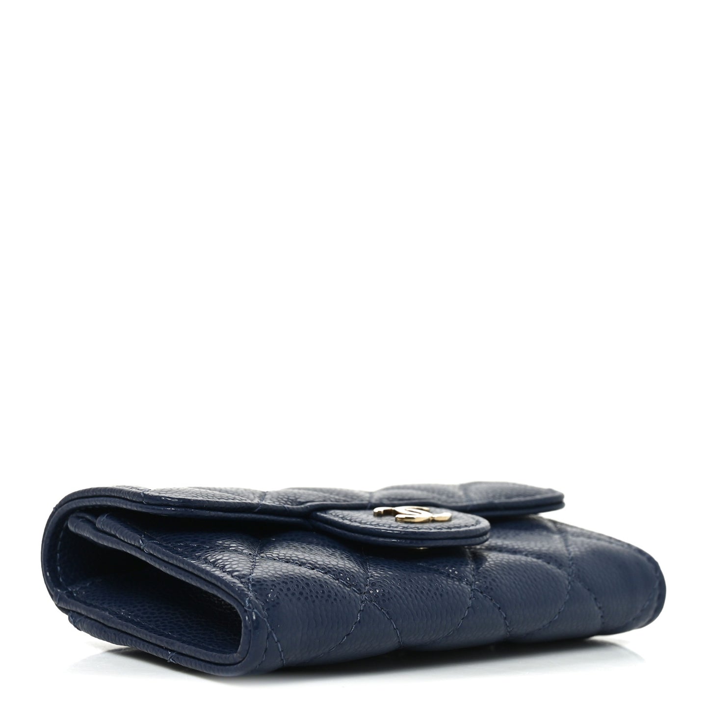 Caviar Quilted Flap Card Holder Wallet Navy Blue