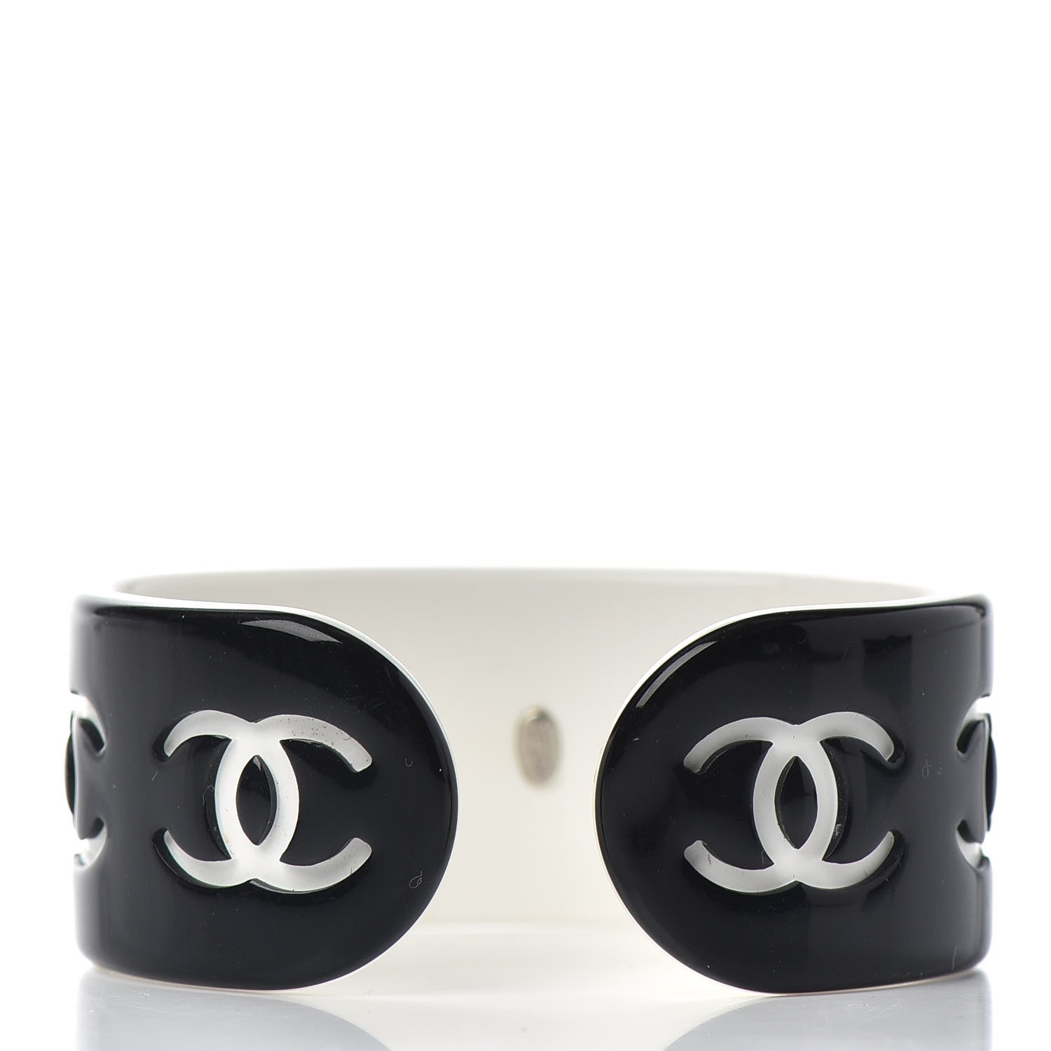 Chanel Resin CC Cuff Black White 3 of 4
