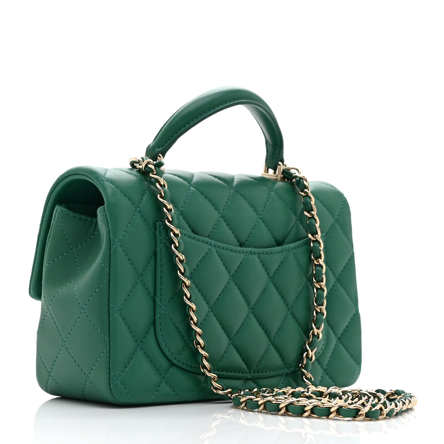 Chanel Lambskin Quilted Mini Top Handle Rectangular Flap Green 3 of 10