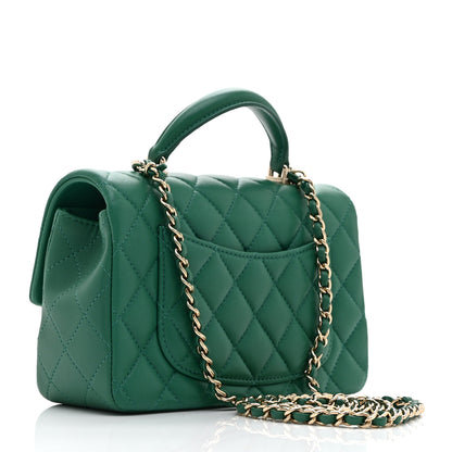 Chanel Lambskin Quilted Mini Top Handle Rectangular Flap Green 3 of 10
