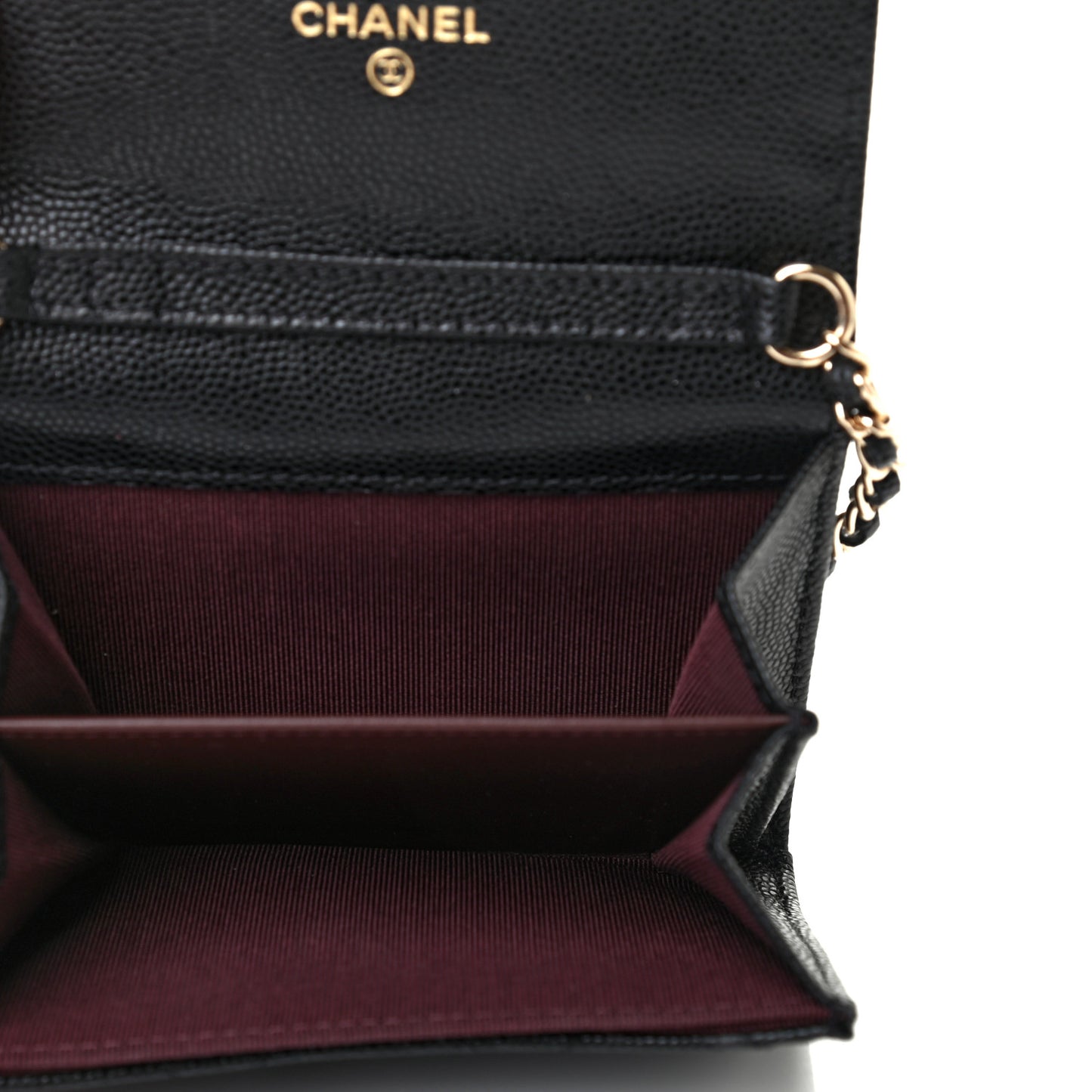 Caviar Quilted Flap Card Holder On Chain Black