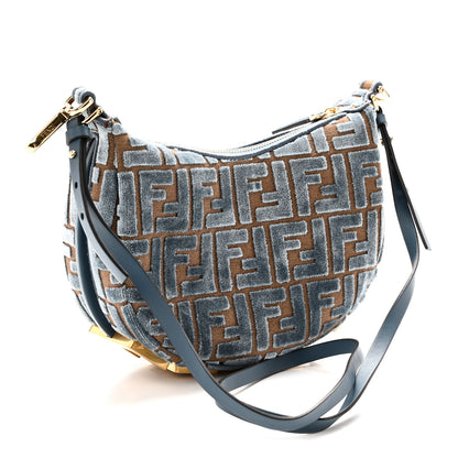 Fendi Velluto Jacquard F is Fendi Vitello Grace Mini Fendigraphy Hobo Bag Blue Brown 3 of 11