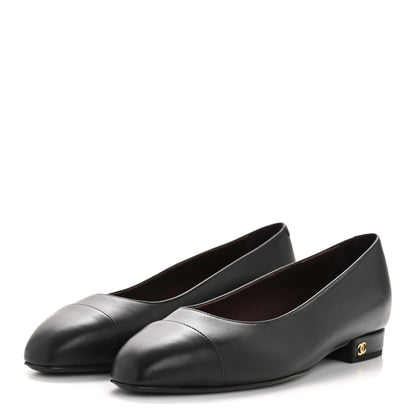 Chanel Lambskin Cap Toe CC Uniform Ballerina Flats 37 Black 4 of 10