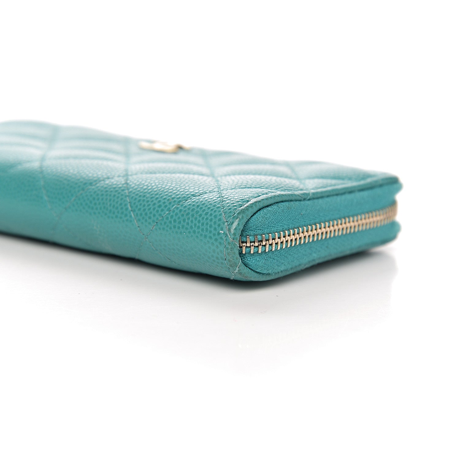 Chanel Caviar Quilted Small Zip Around Wallet Turquoise 11 of 14