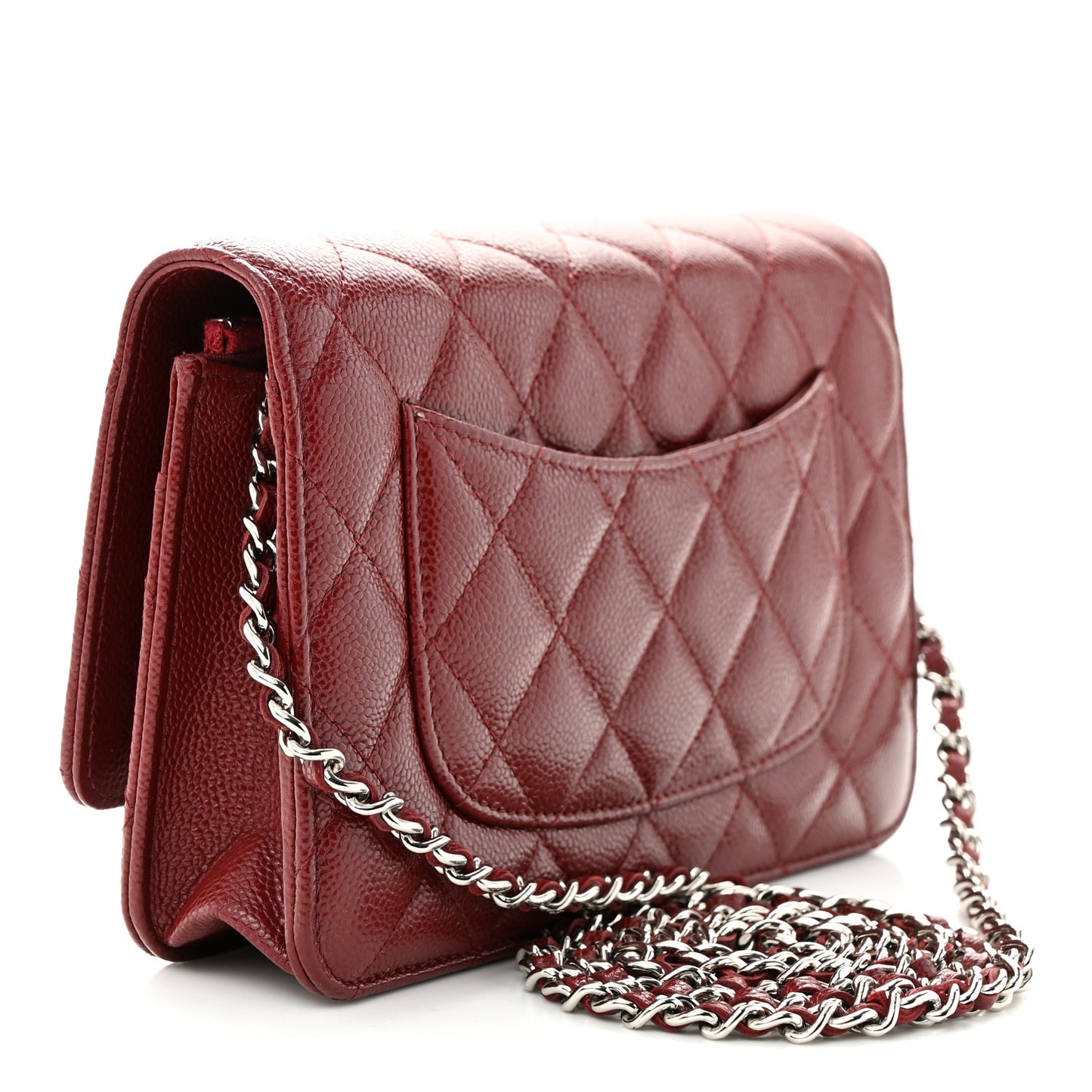 Caviar Quilted Wallet on Chain WOC Burgundy