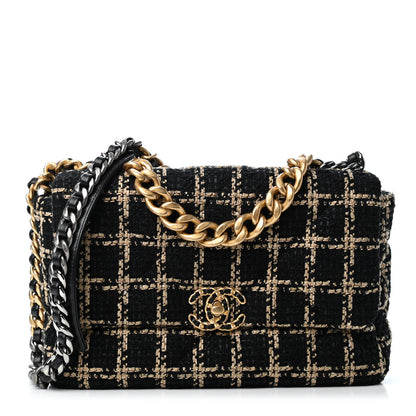 Chanel Tweed Quilted Large Chanel 19 Flap Black Beige 1 of 4