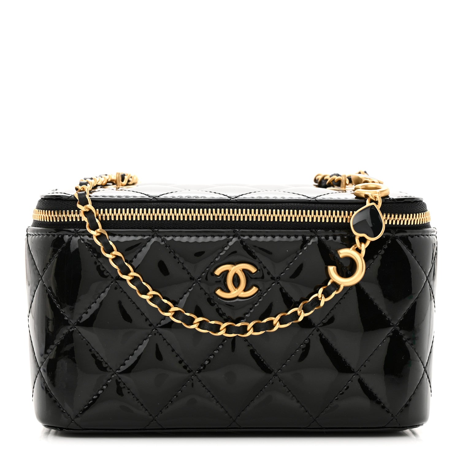 Chanel atent Enamel Quilted Small Coco Hearts Vanity Case With Chain Black 1 of 11