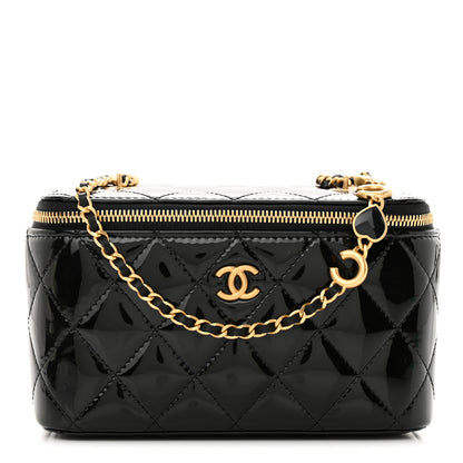 Chanel atent Enamel Quilted Small Coco Hearts Vanity Case With Chain Black 1 of 11